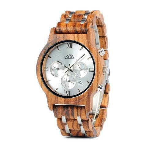 Montre en bois suisse Sport Roma Zebra, vue 2 sur fond blanc