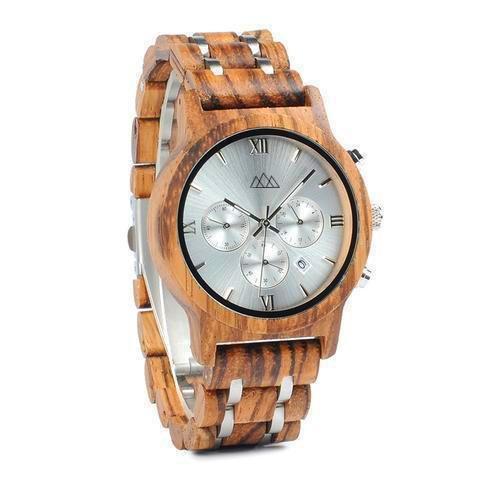 Montre en bois suisse Sport Roma Zebra, vue 3 sur fond blanc