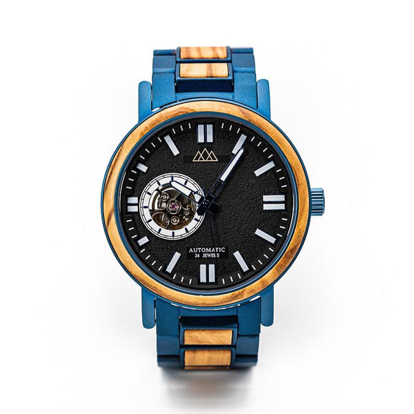Montre en Bois Homme Bleu