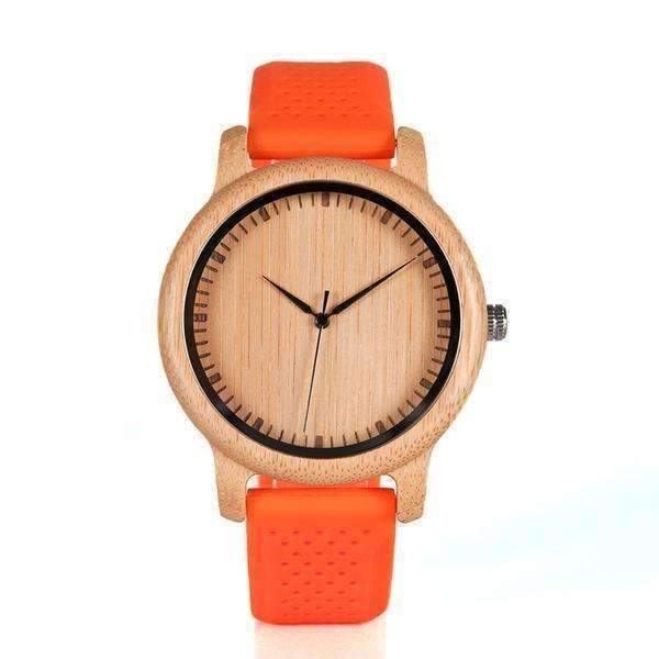 Montre en Bois Ronde orange
