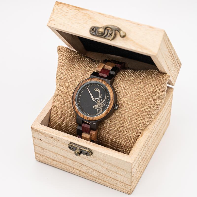 Montre style bois Deer Automne, vue 2 sur fond blanc