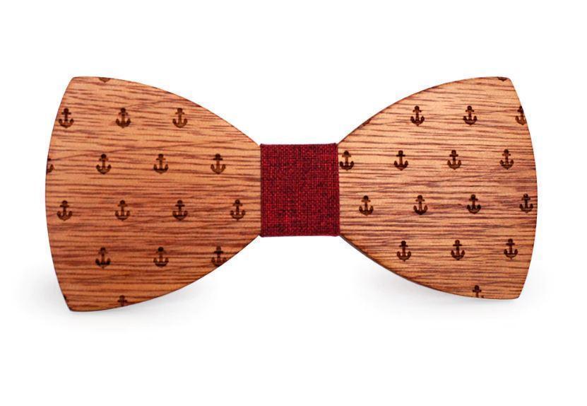 Noeud papillon bois Ancre, vue 2 sur fond blanc