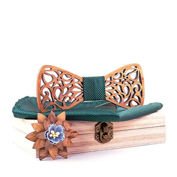 Noeud Papillon Bois Homme avec Mouchoir - Koï H135 - BOX SET