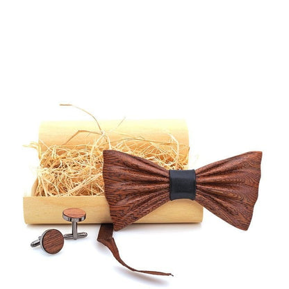 Noeud papillon bois homme Old School, vue 2 sur fond blanc