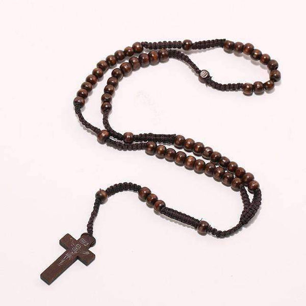 Brun Pendentif Chapelet en bois - Croix
