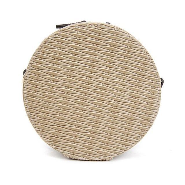 Avec anse beige Sac Rotin Rond - Katia